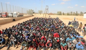 Migrants camp in Libya